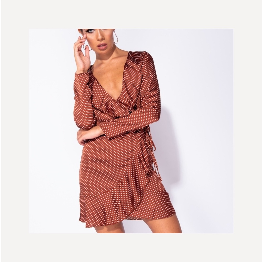Chloe Polka Dot Satin Wrap Dress - Picture 6 of 8